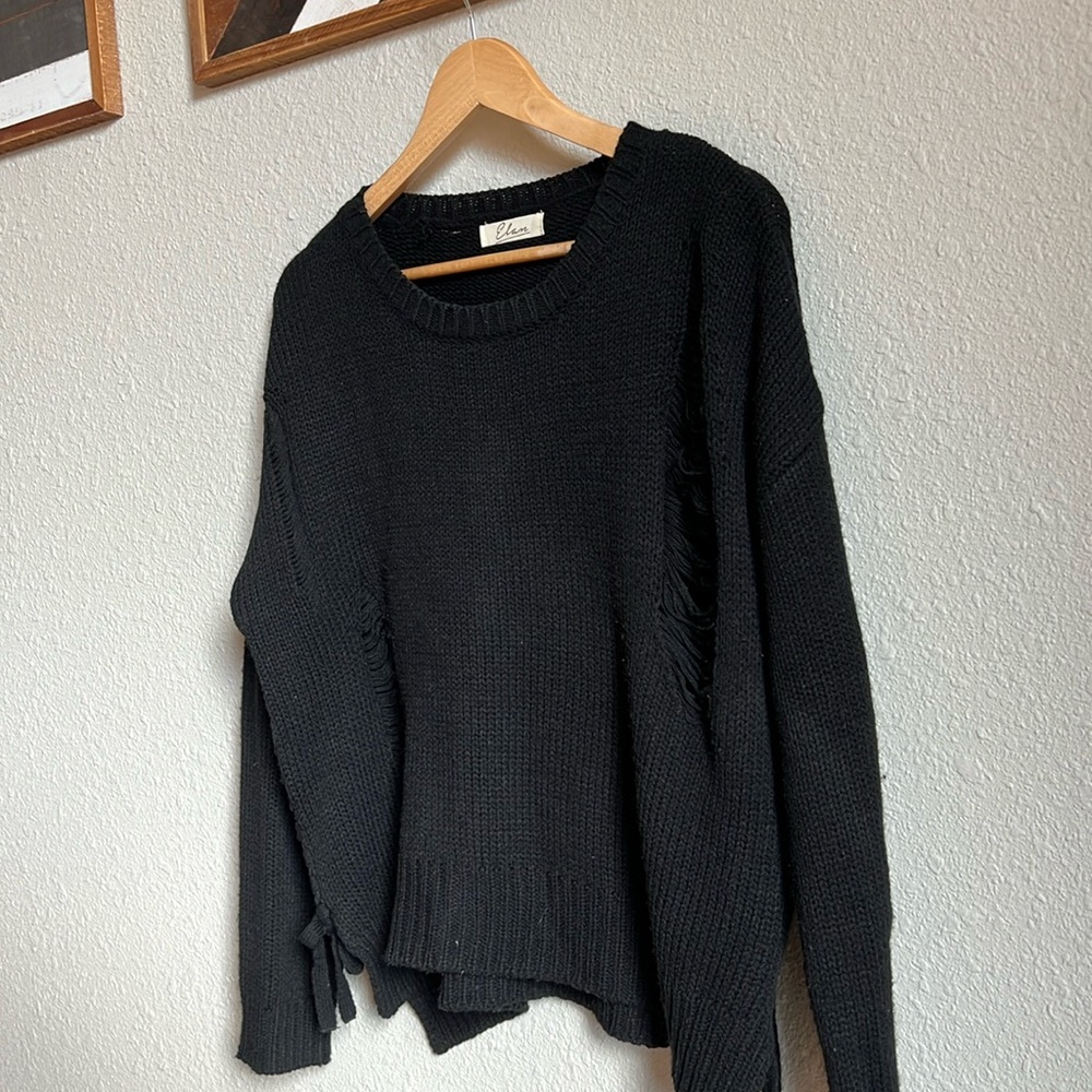 Elan distressed tie detail sweater
